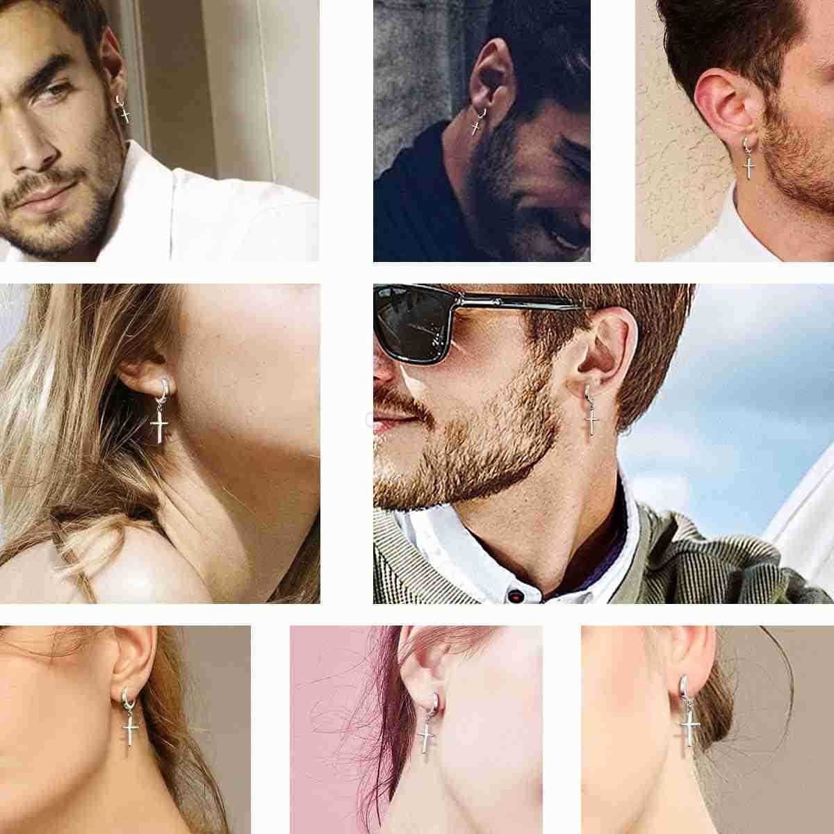 925 Sterling Silver Cross Earrings Dainty Light Weight Huggie Hoop Cross Earrings for Women MenW250911