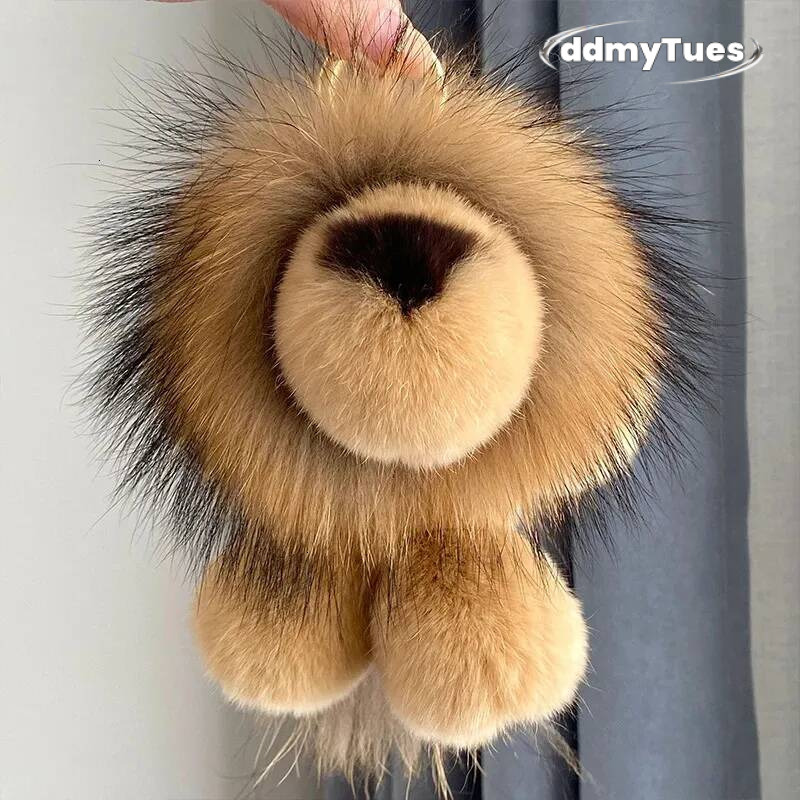 Animal Plush Keychain, Fluffy Keychain: Real Rex Rabbit Fur Simba Lion Bag Charm, Car Key Ring Ornaments, Kids Birthday Gift TUES