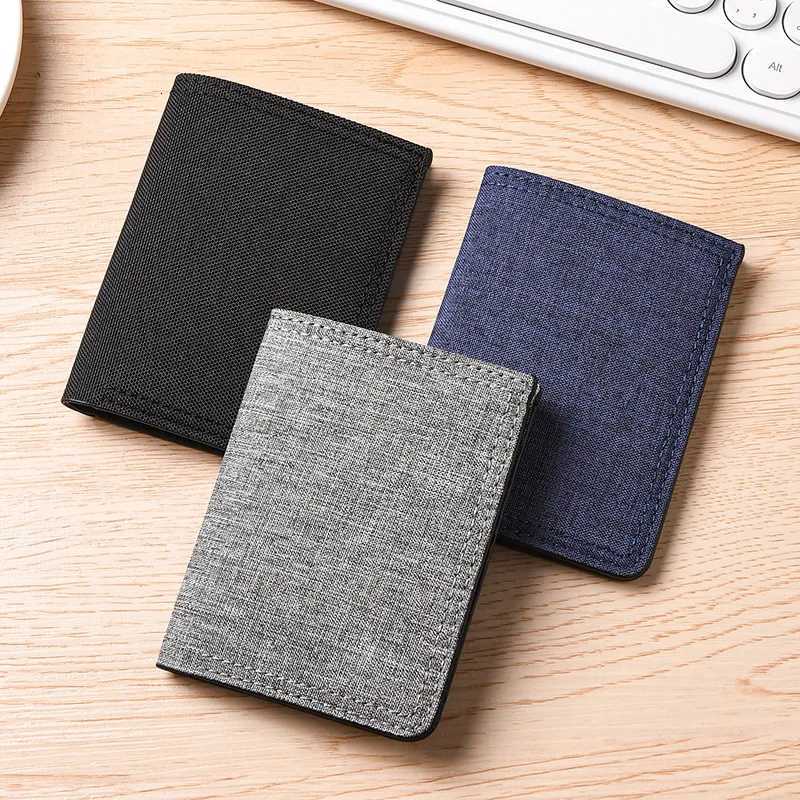 Mens minimalist vertical canvas wallet with multiple card slots personalized student wallet ultrathin folding small wallet W250911