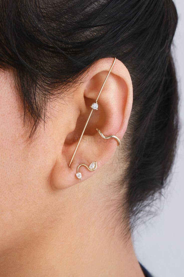 Ear Crawler Helix Hook Earrings for Women Hypoallergenic Surgical Steel Ear Cuff Snowflake Lightning Bolt Rhinestone Designs Trendy ClipWrap Jewelry f