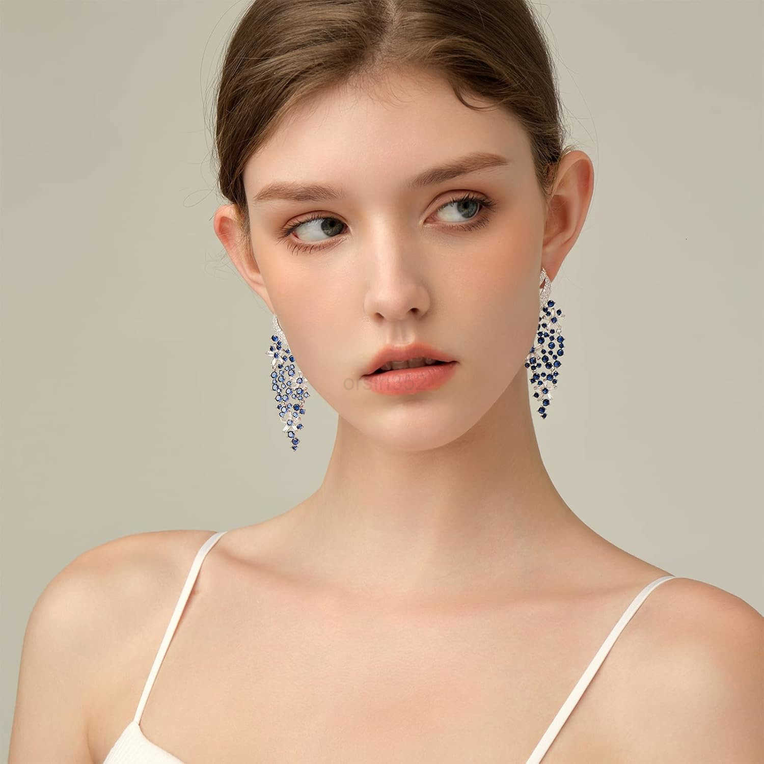 Gemstone Drop Dangle Earrings Rhinestone Cluster Earrings Luxury Bridal Flower Fashion Jewelry 18K Gold Plated 925 Sterling Silver Posts Sparkly Eveni
