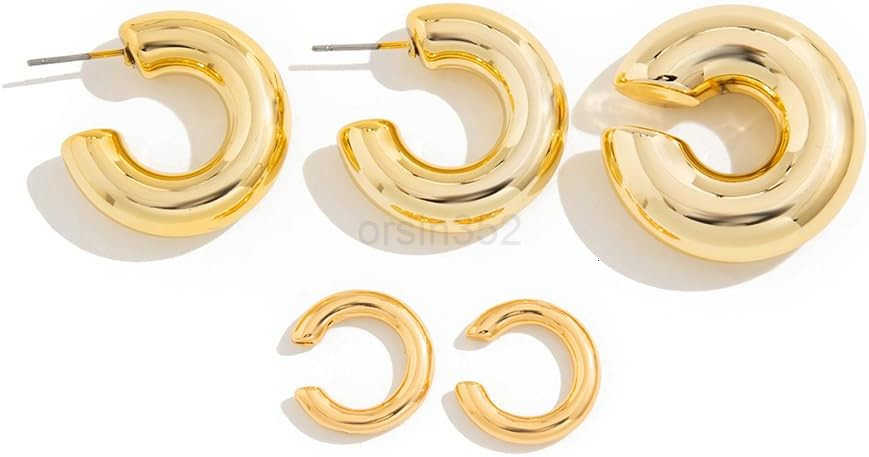 5Pcs Ear Cuff Earrings Statement Gold Round Huggie Hoop Chunky Big Silver Clip On Non Piercing Cuff Earring for Women Charm Thick Trendy Party Jewelry
