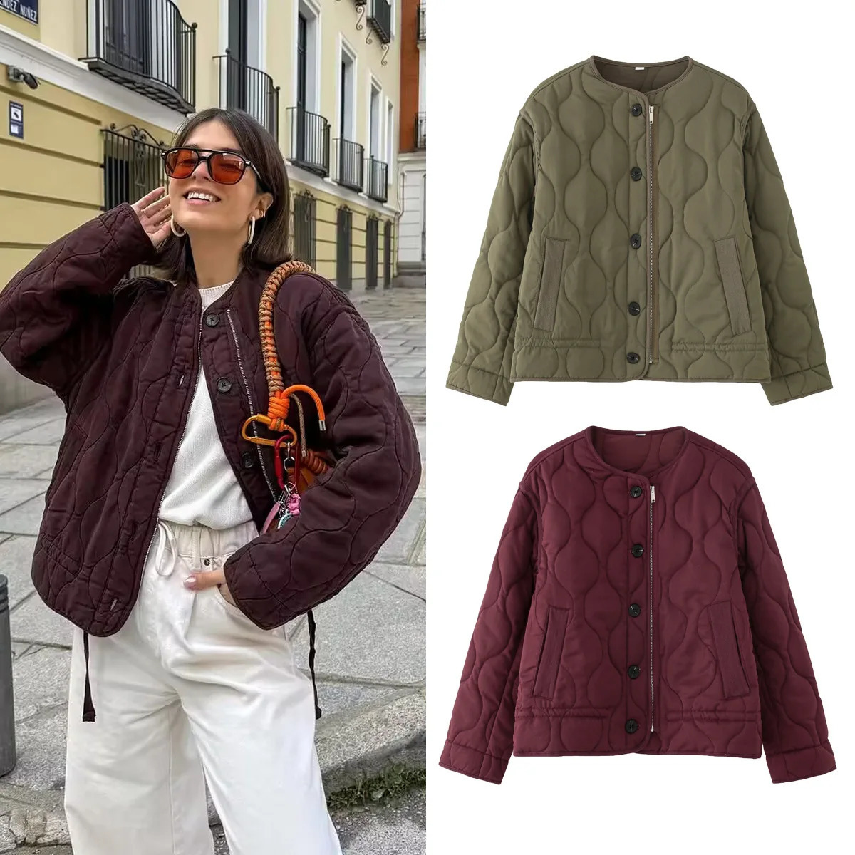 Women Quilted Bomber Jackets 2025 Autumn Winter Long Sleeve SnapButton Warm Coat Female Outerwear Chic Padded Parkas Tops 250911