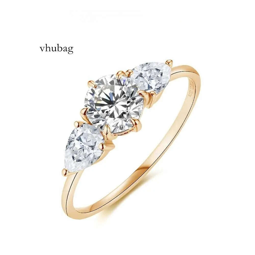 Cluster Attagems 2CT Moissanite Yellow Gold Plated Rings for Women D VVS1 Three Stone 6.5mm Round Ring Engagement Fine Wedding Jewelry L240910