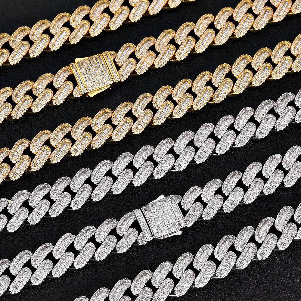 NUOYA 15MM Cuban Link Chain Necklace Micro Pave Bling AAA Cubic Zirconia 18K Gold Plated Cuban Link Chain Rapper Jewelry