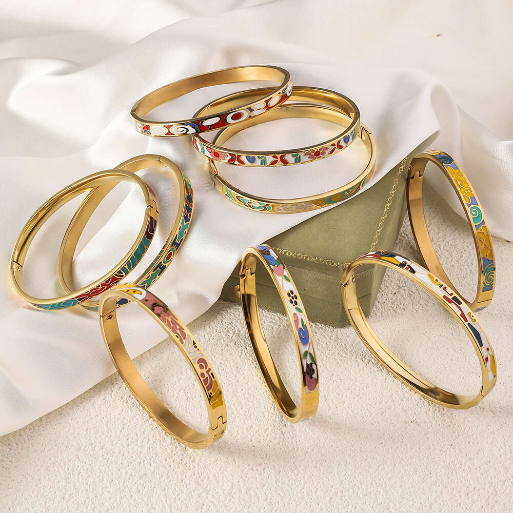 new gold tone bracelet designer bracelet for women luxury jewelry 18K Gold Plated Retro Personalized Enamel Drip Oil Style Titanium Steel Bracelet Who
