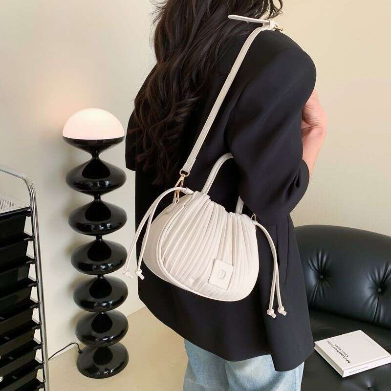 Minimalist Ruched Crossbody Solid Color Satchel Bag, Drawstring Design Handbag