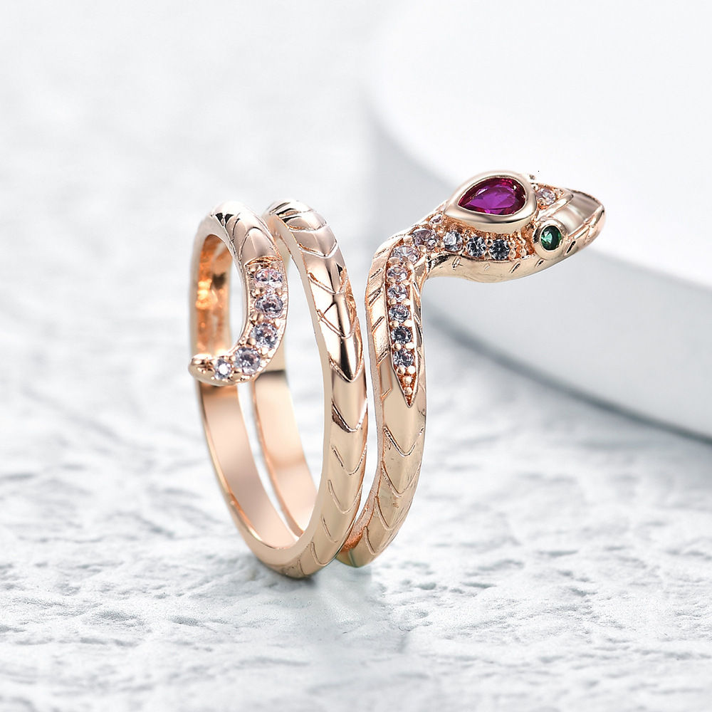 Luxury Brand Designer Jewelry Snake-Shaped Ring European And American Foreign Trade Trendy Copper Inlaid Zircon Vintage Animal Niche Design Elegant Op