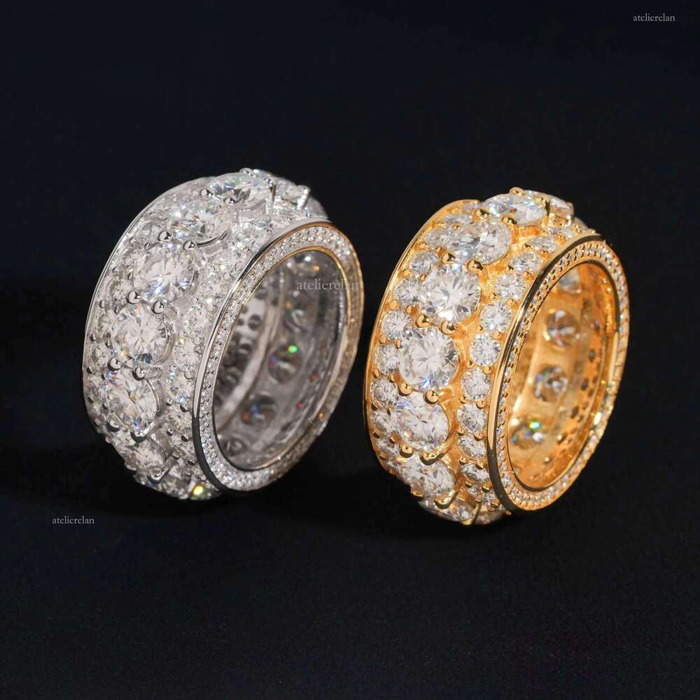 Hip Hop Fashion Jewelry Gold Plated Solid Sterling Sier Dia Men Rings Iced Out Moissanite Ring