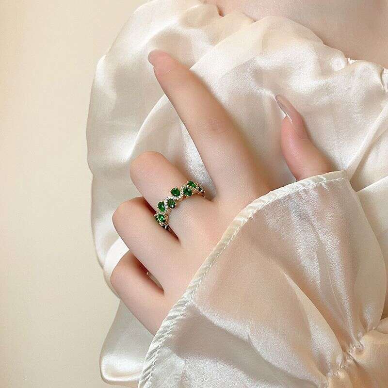 Light Luxury High-End Sense Temperament Color Diamond Zircon Oval Real Gold Plated Open Design Minimalist Fashion Versatile Ring