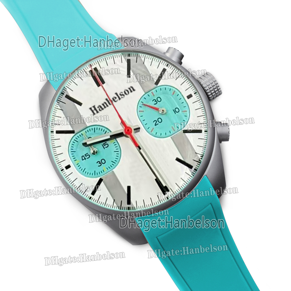Mens Chronograph Quartz Watch 18 Color Options with Leather Steel Straps 46mm Turquoise Green Wristwatch
