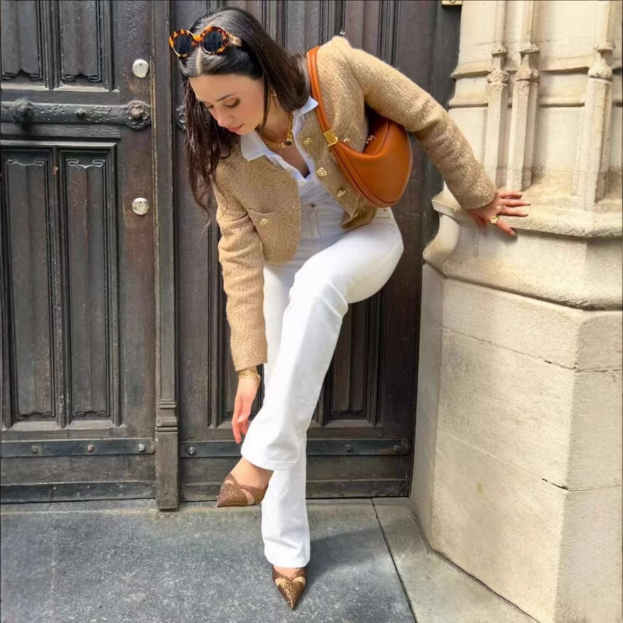 DHEssentials 2025 Fashion Women's Three-Color Shiny Textured Chanel Style Short Jacket