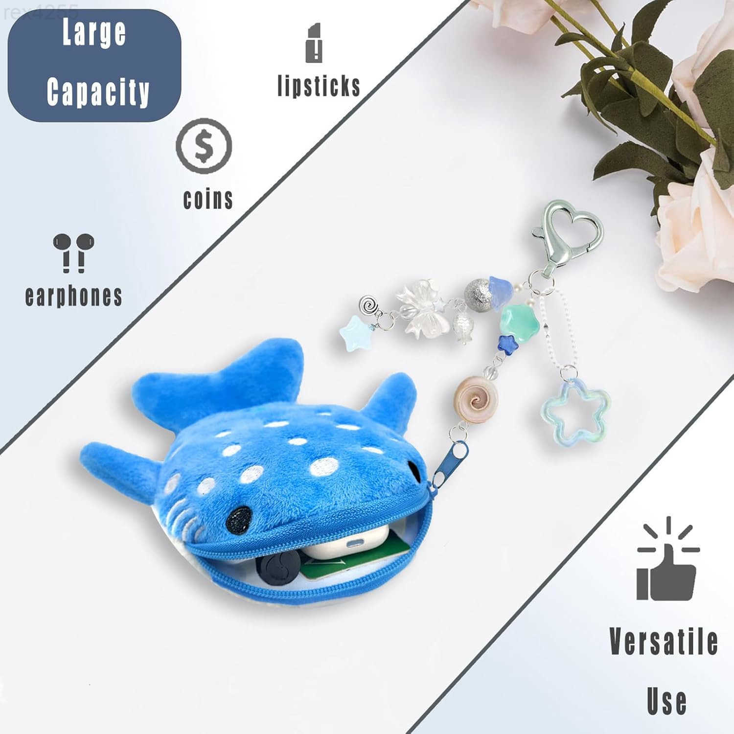 Shark Coin Purse KeychainCute Plush Change Purse with Zipper KeychainKawaii Handmade Coin Pouches for WomenW250910