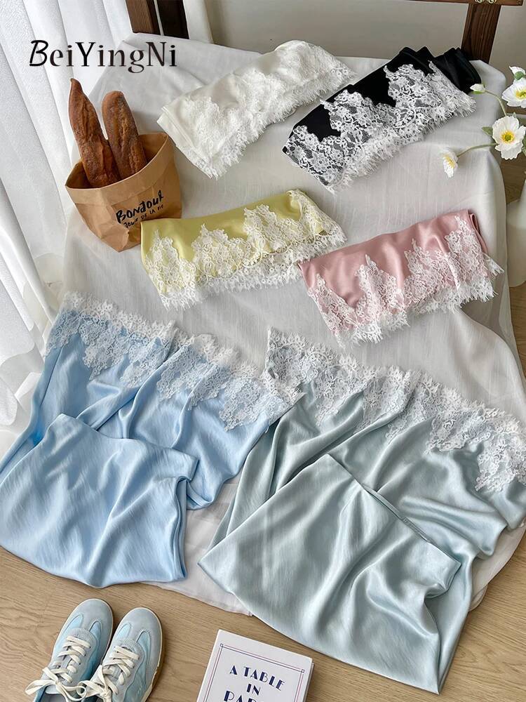 Beiyingni French Elegant Satin Mermaid Skirt Women Spring Summer Lace Patchwork Pack Hip Long A-line Skirts Office Ladies Faldas dongdumaoyi