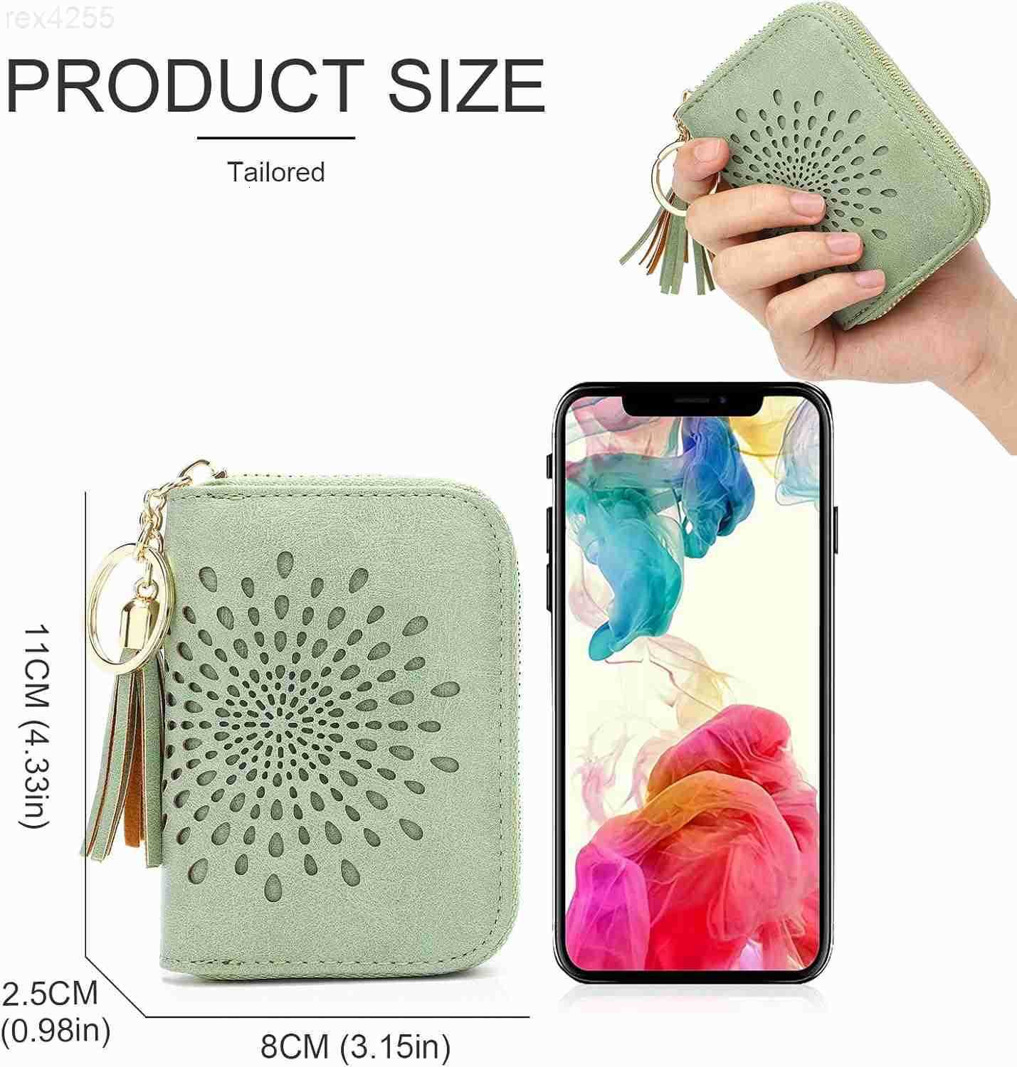 RFID Credit Card Holder Zipper Card Case Keychain Small Wallet for Women 1927 GREENW250911