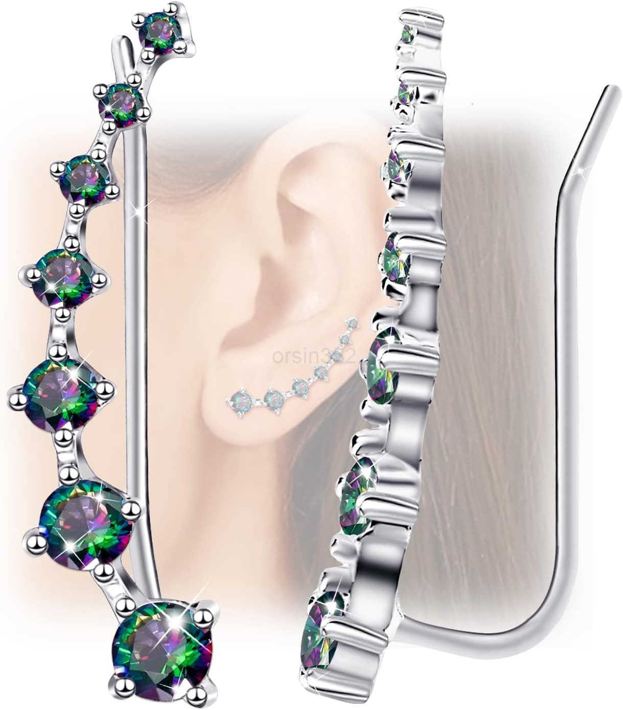 Silver 7 Crystals Ear Cuffs Climber Cartilage Earrings Dainty Trendy Jewelry Hypoallergenic Fashion Earring Charms Birthday Gift for WomenW250911