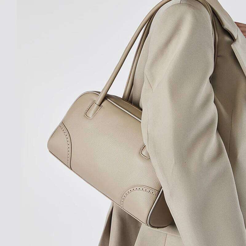 Toptrends Cowhide Genuine Leather Pillow Underarm Shoulder Bags For Women 2025 Designer Bowling Tote Work Ladies Handbags