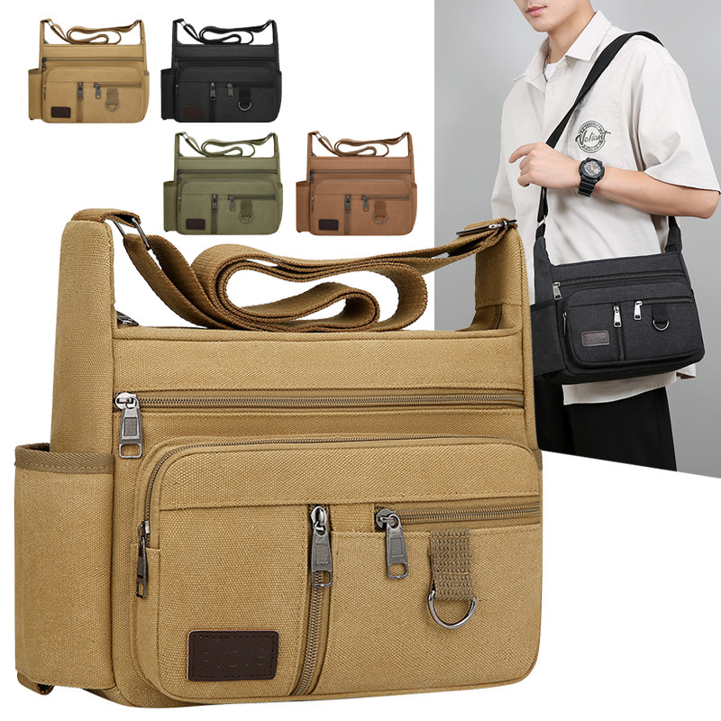 Large Capacity Luxury Bag Men S Canvas Free Shipping Bag Cross Border New Simple Casual Shoulder Designer Bag Bag Water Bottle Storage Commuting Trave