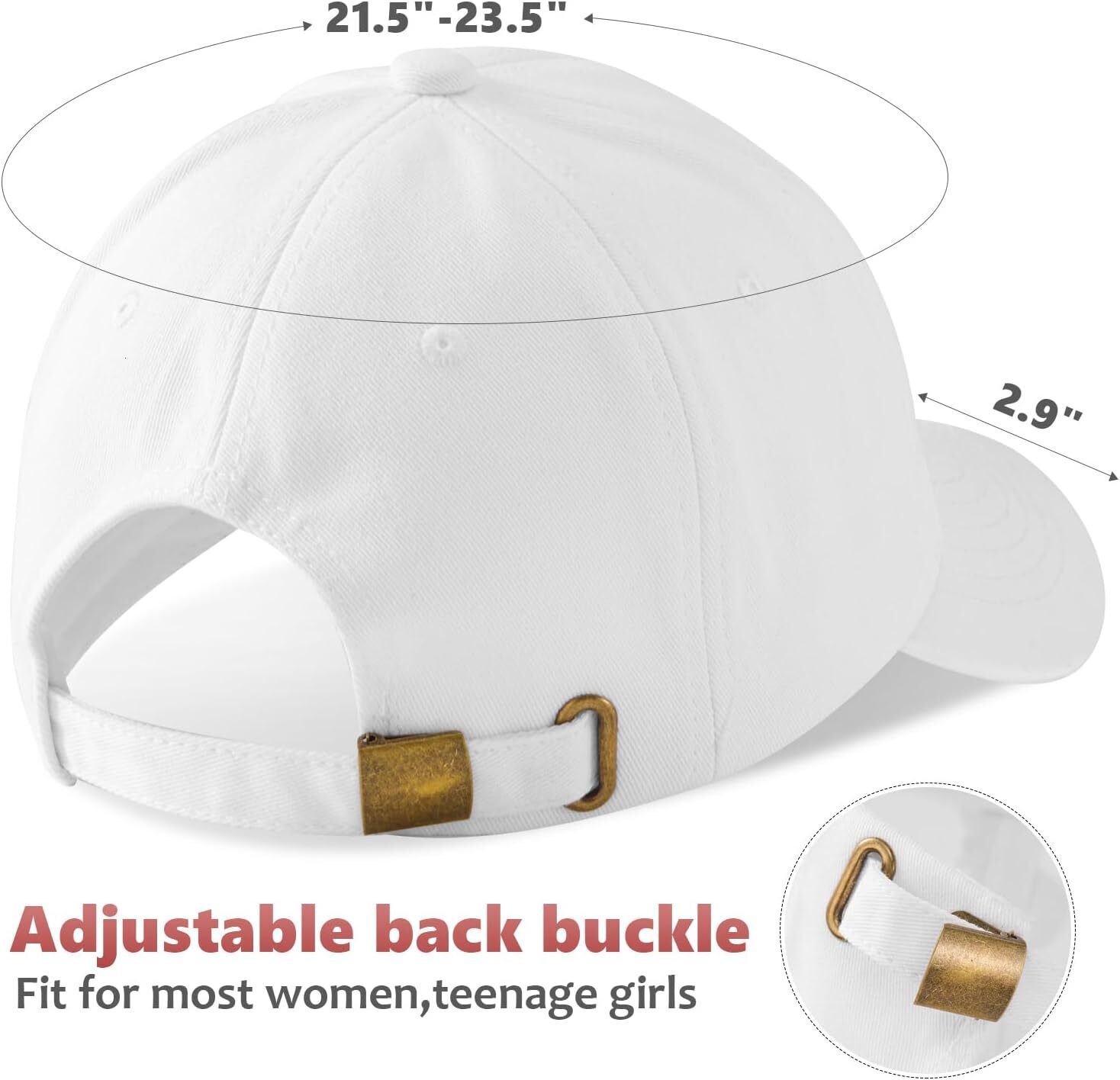 Womens Cotton White Baseball Cap for Travel, Running, Tennis, Golf, Camping, Adjustable Unstructured, Breathable