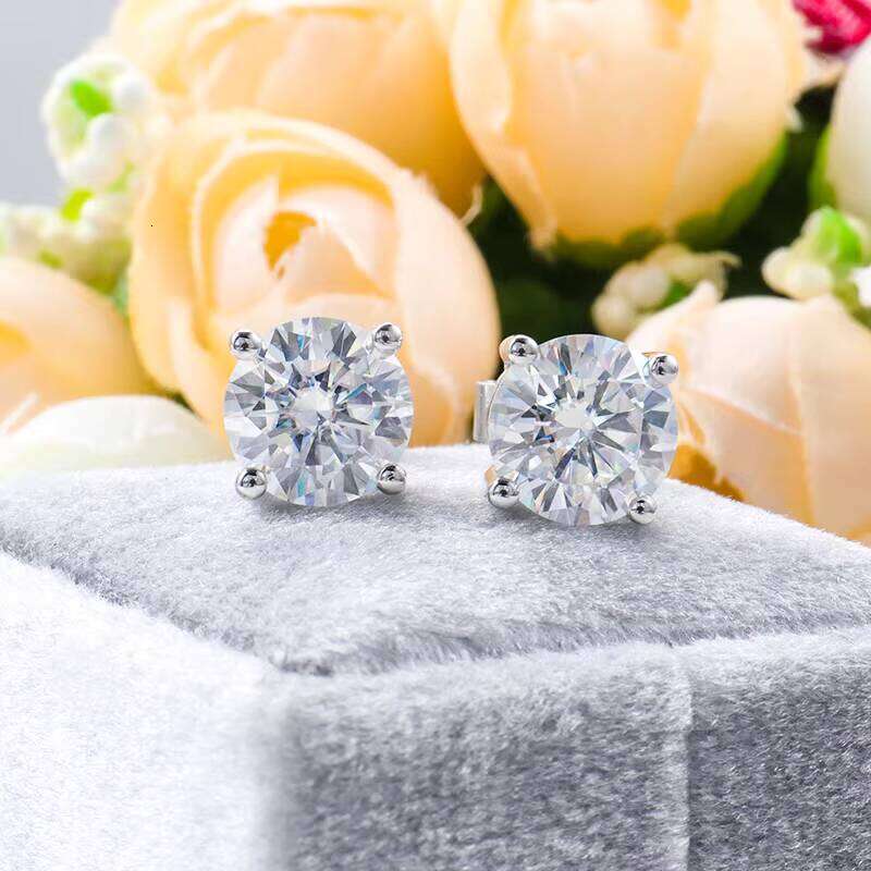Drop Ship Sier/10k/14k/ Gold 0.5ct Moissanite and Lab Dia Fine Stud Earrings Jewelry Women
