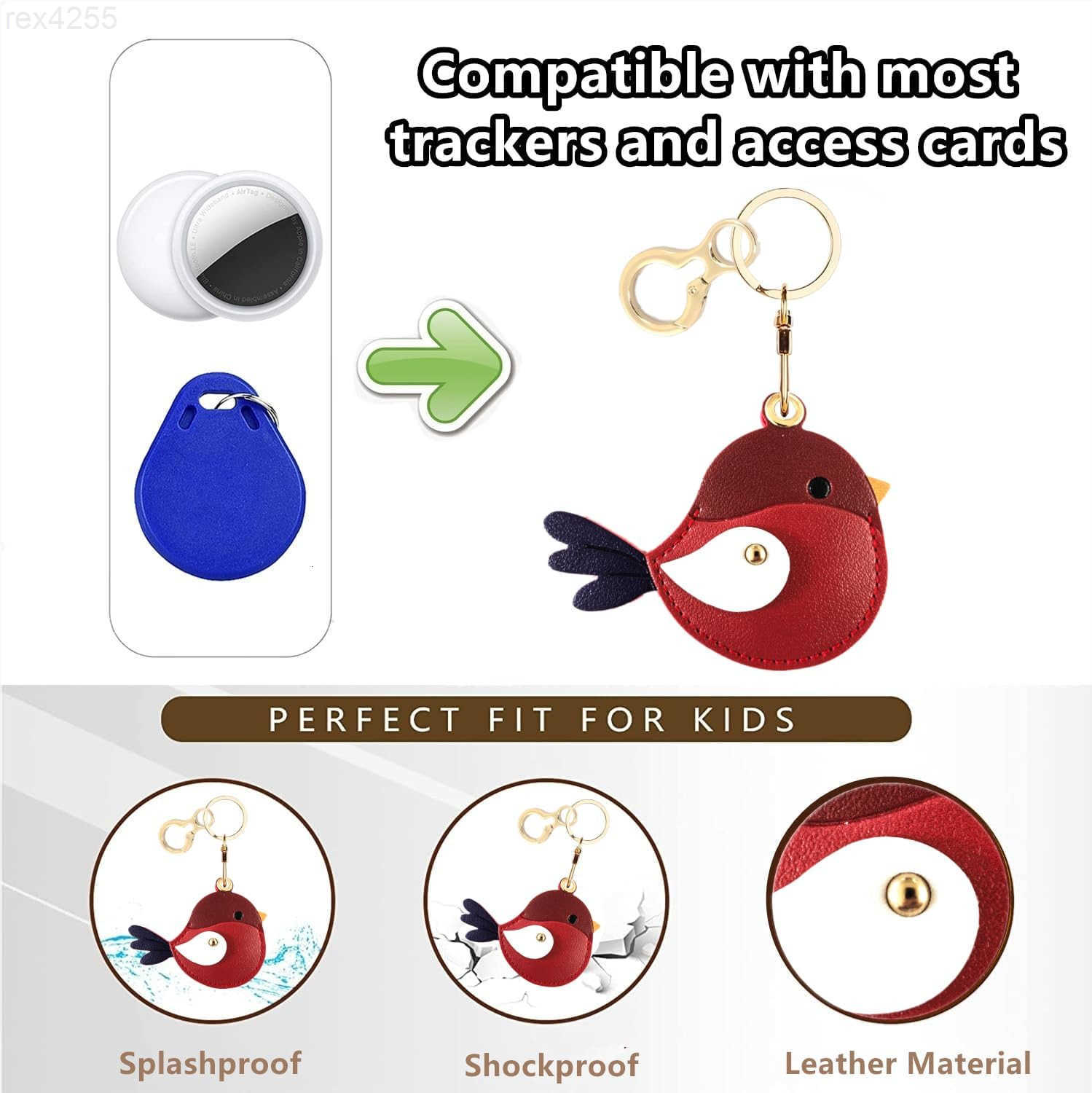 Leather Keychain Holder Case Compatible with AirTagCute Protective Cover with KeyringAntiScratch Finder GPS Tracker Case for Wallet KeysBagPetsBird CW
