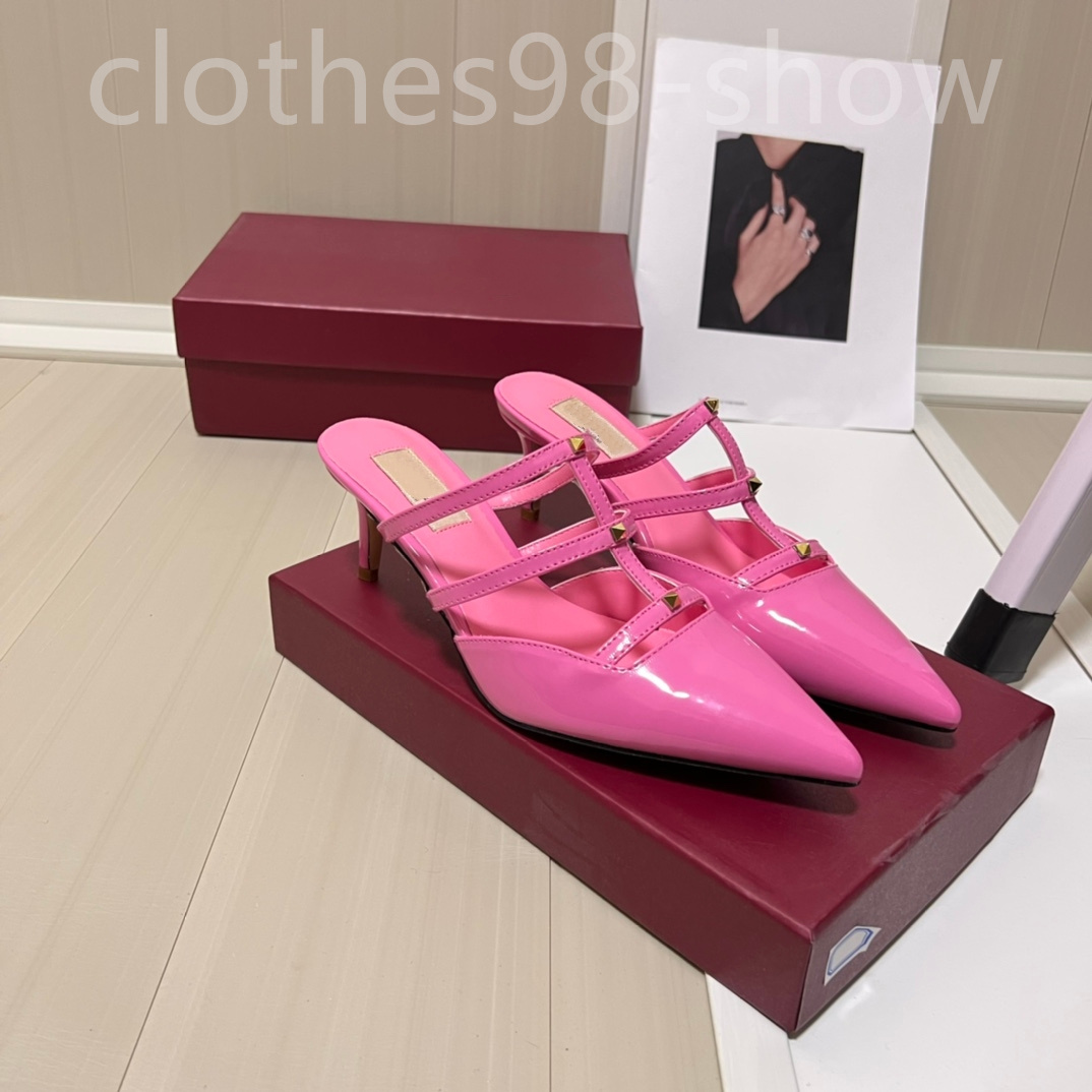 Designer Women High Heels Dress Shoes Pointed Toe Sandals Pink Patent Leather Womans Pumps Casual Shoe Size 35-40