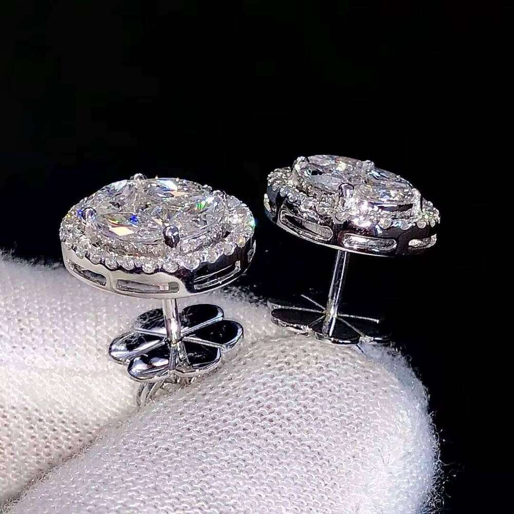 VVS Moissanite Cluster Stud Earrings Round & Marquise Cut Dia Design Sier White Gold Women's Gift
