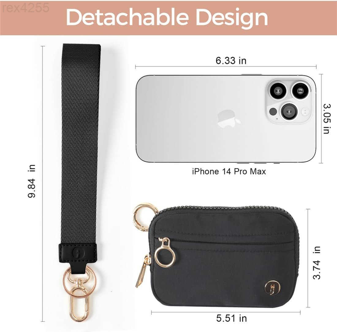 Wristlet Keychain Wallets for Women RFID Blocking Credit Card Holder Small Zipper Coin Purse Change Pouch with ID Window and Detachable Wrist Strap Bl