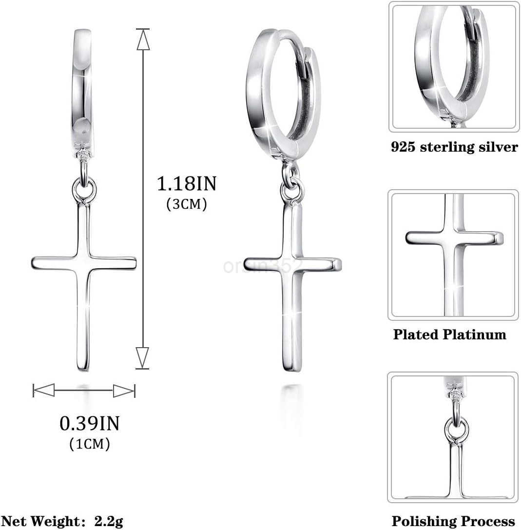 925 Sterling Silver Cross Earrings Dainty Light Weight Huggie Hoop Cross Earrings for Women MenW250911