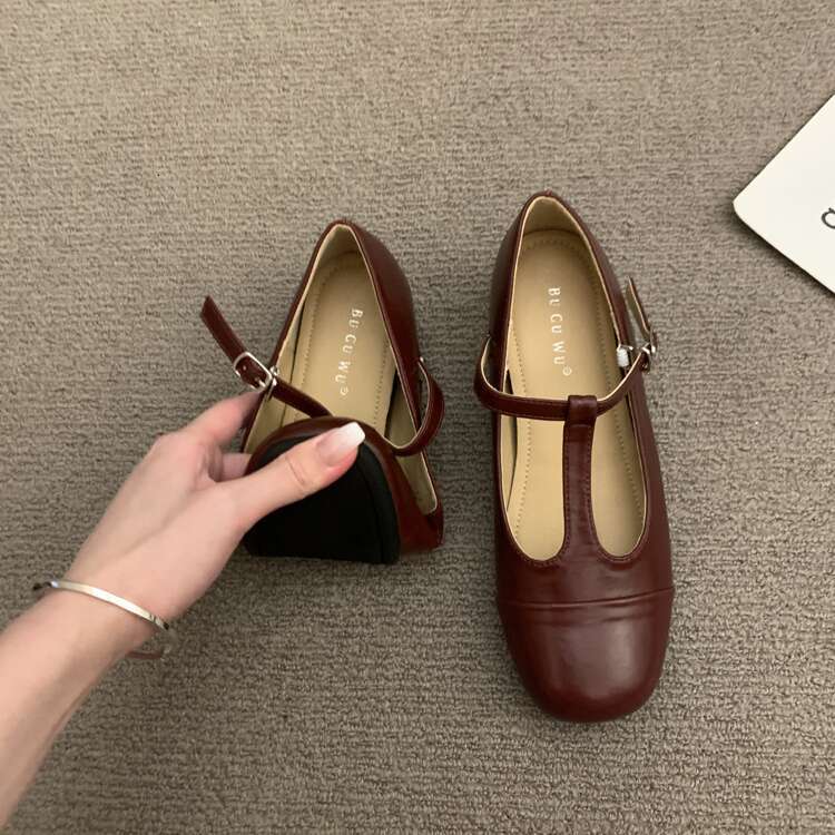 French Style Squ Toe Shallow Mouth Mary Jane for Women Summer Designer Shoe New Grandma Casual T-Buckle Flat Single Shoes