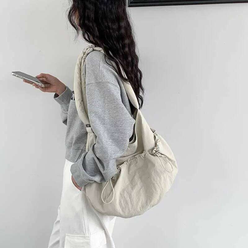 2024 Pleated Crossbody Solid Color Nylon Shoulder Bags For Women Girl Large Capacity Handbag Student Class Tote Bag