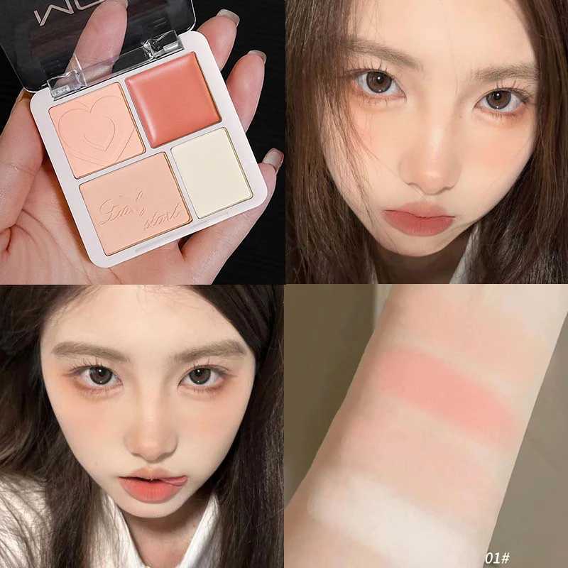 4 Color Pink Peach Blush Powder Cream Palette Highlighter Matte Expanding Color Brightening Face Blusher Rouge Makeup Cheek Tint W250911
