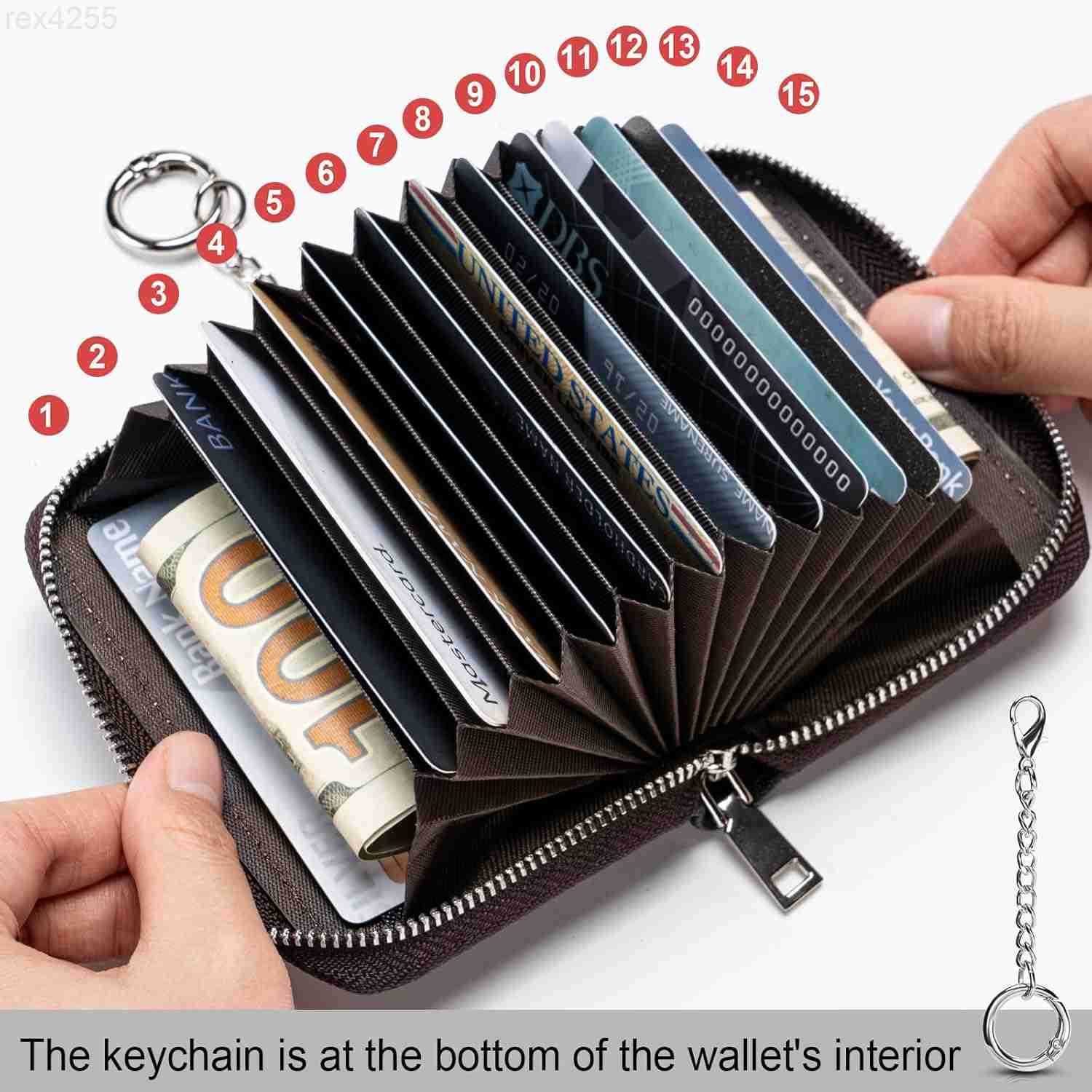 Credit Card Holder Zipper Credit Card Wallet for Women Small Accordion Card Cases Holder KeyChain Wallet Business Card Cases BlackW250911