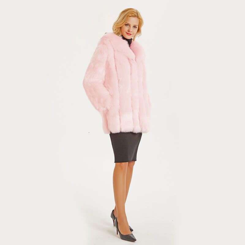 Women's Clothing Patchwork Top Fur Women's Mid Length Leather Jacket 250912