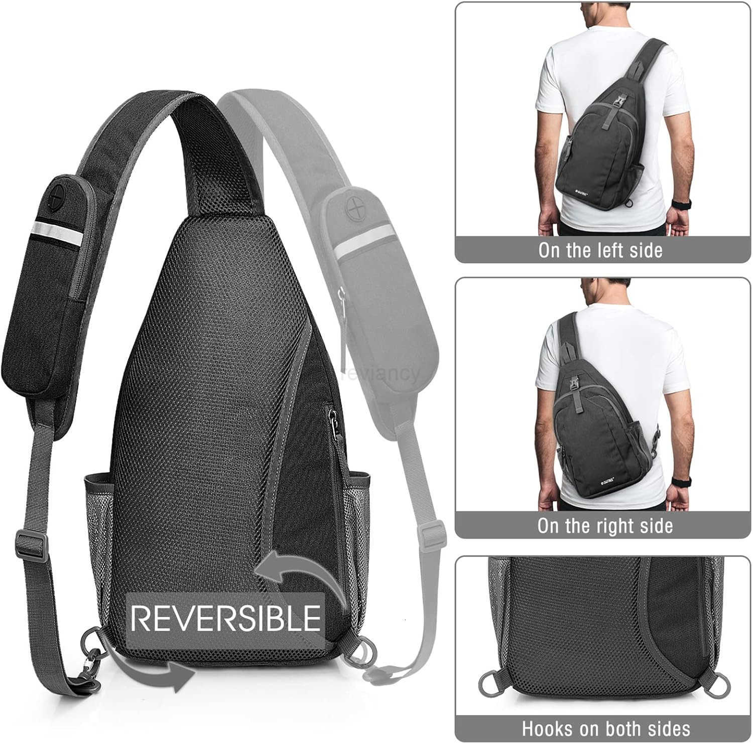 Sling Bag RFID Blocking Sling Backpack Crossbody Chest Bag Daypack for Hiking TravelBlackW250911