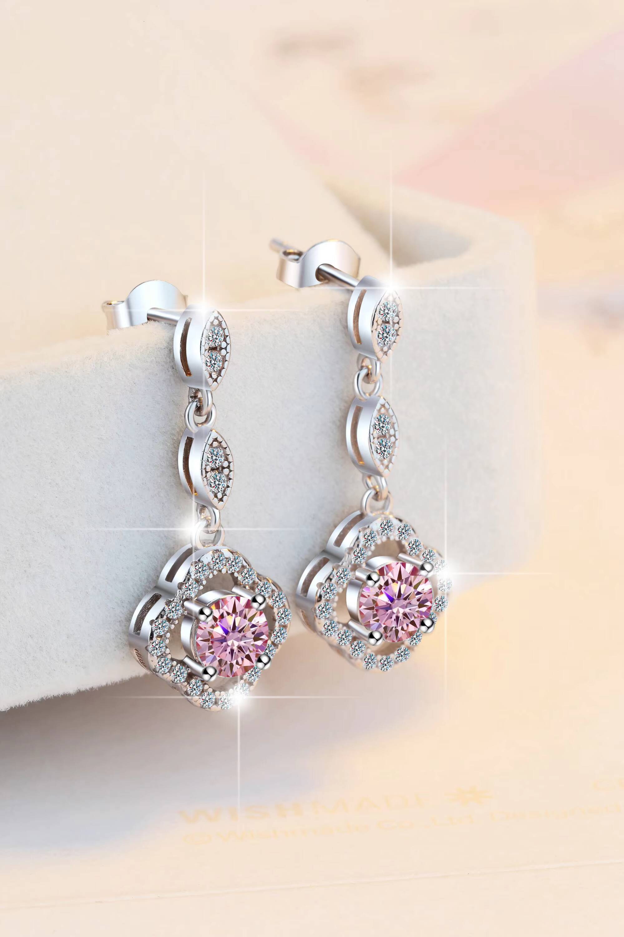 Fine Jewel Flower Shape S925 Silver Design GRA Test Drill Pen 1205Ct Blue Pink Color Moissanite Pendants Earrings