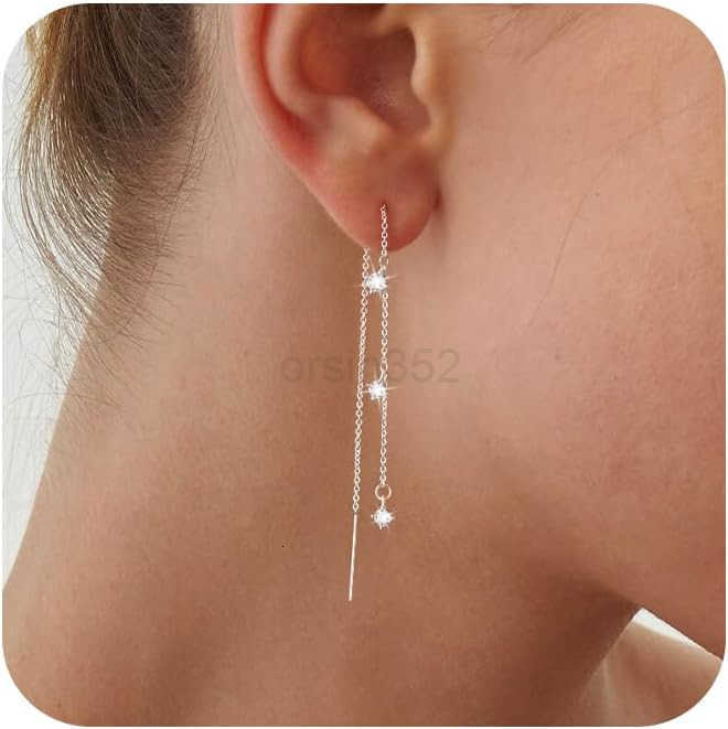 Dangle Earrings for Women Dainty Long Hanging 14K GoldSilver Chain Earrings Trendy Hypoallergenic Dangling CZPearl Threader Earrings for Women Jewelry