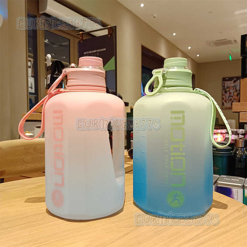 Super Large Capacity Sports Water Cup Portable Handle Fitness Outdoor Fall Proof Transparent Frosted Twocolor Kettle Ton Barrel H250911