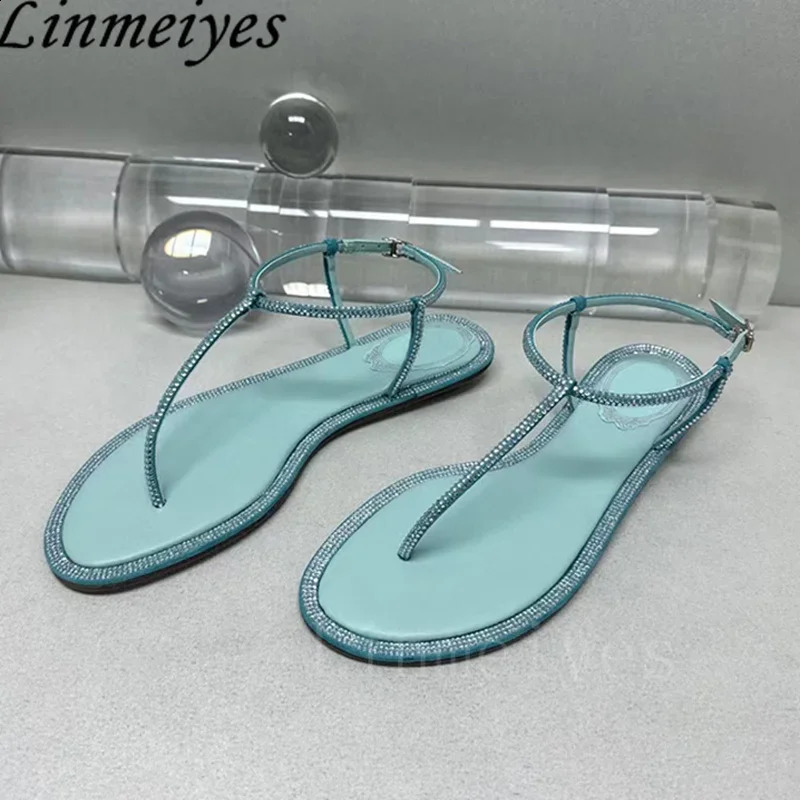 Summer Sandals Women Flip Flops Rhinestone Party Shoes Female Peep Toe Narrow Band Crystal Flat Woman Sandalias Mujer 250911