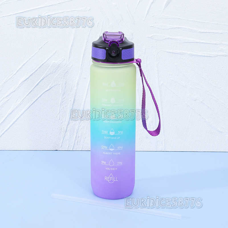 1000ml Space Cup Portable Insulated Bottle Frosted Water Bottle Gradient Color Water Cup Outdoor Sports Water Cup H250911
