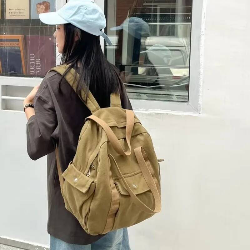 Leisure Sport Classic Style Backpacks Solid Zipper Large Capacity Canvas Durable Shoulder Bags for Unisex Retro Casual Tote high-quality