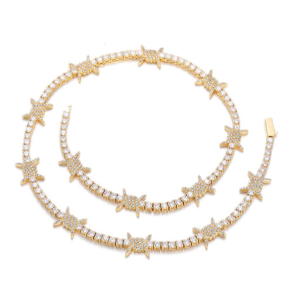 High Quality Hip Hop Spring Buckle Diamond Thorn Tennis Chain Jewelry Iced Out Zircon White Gold Tennis Chain Necklace for Girl