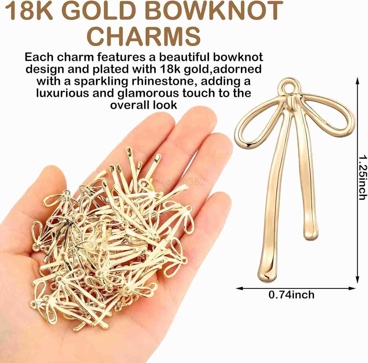 48 Pcs 18k Gold Plated Bowknot Charms Metal Bow Tie DIY Earrings Necklaces Pendant Rhinestone Bowknot Charms for Jewelry Making DIY Crafts Supplies fo