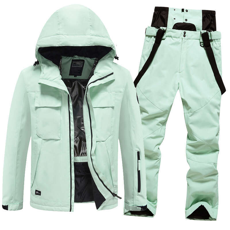Trendy Solid Color Ski Suits, Windproof, Warm Cold Proof, Thickened Single Double Board Skiing Clothes And Pants Equipment, Large Size