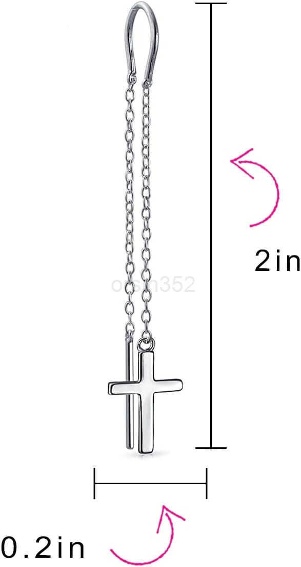 Religious Cross Threader Long Chain Ear Cuff Stud Earring Set For Women Teen Rose Gold Plated 925 Sterling SilverW250911