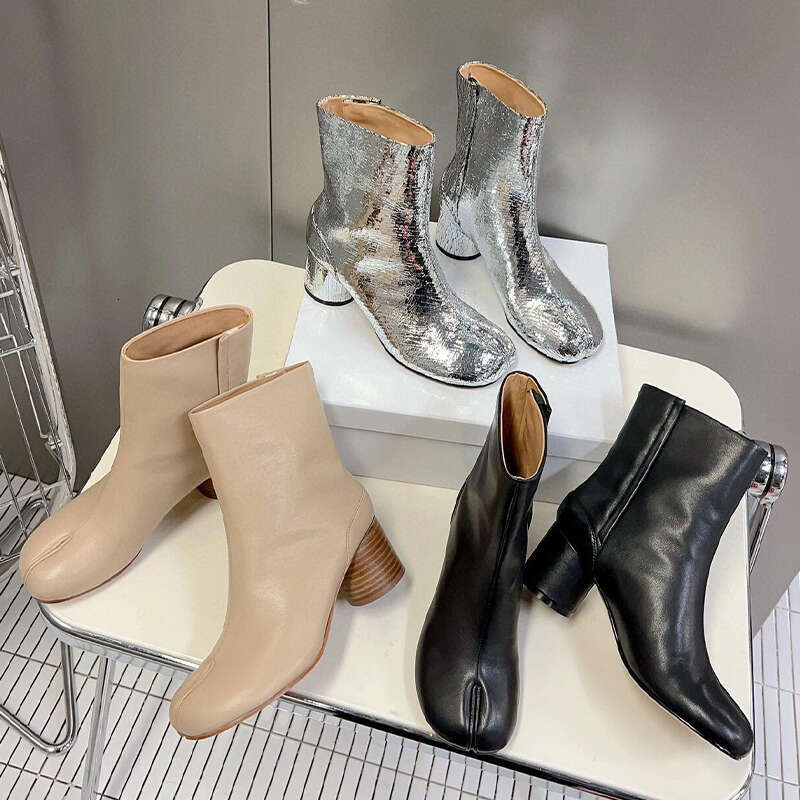 Top Quality Womens Leather Tabi Split Toe Ankle Boots Designer Inspired Luxury Block Heel Booties Round Toe Side Buckle Boutique Fashion Footwear Size 35-41 with Box