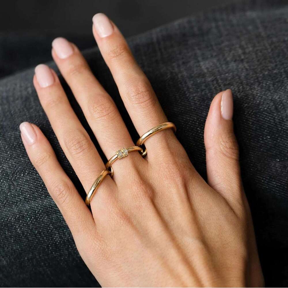 Stackable Plated Cubic Zirconia Statement Rings, Non Tarnish Ring Set, Dainty Gold for Women, Trendy Fashion Chunky Stacking Rings