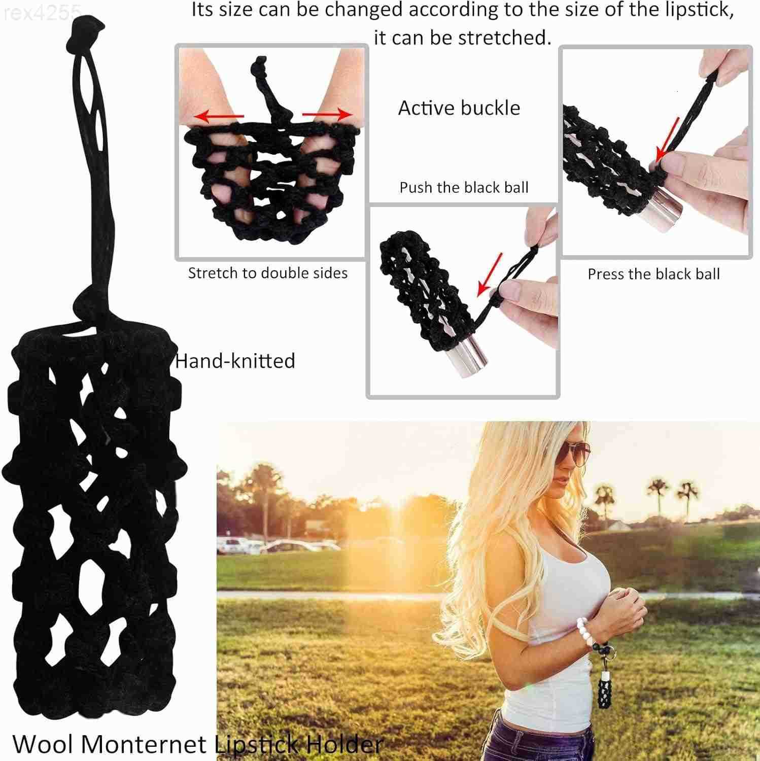 Key Ring Bracelets Wristlet Keychain Wallet with Net Chapstick Holder for WomenW250911