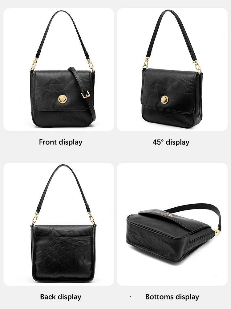 Zency Designer Underarm For Women's Advanced Pleated Black Beige Vintage Tote Crossbody Shoulder Bag Flap Gold Buckle