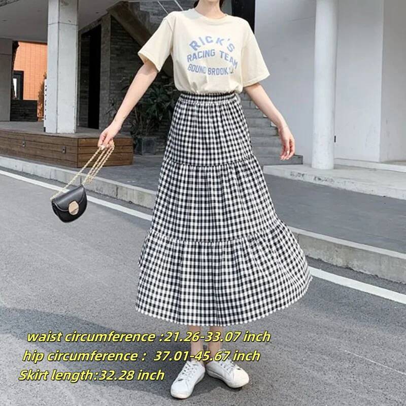 Casual Vintage Women Matching Chic Lady's White Sweet Girl's Cake Elastic Waist A-Line Mid Length Flare Skirt dongdumaoyi